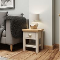 See more information about the Westbridge Light Oak & Dove Grey 1 Drawer Side Table With 1 Shelf