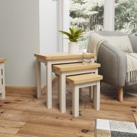 See more information about the Westbridge Nest of 3 Tables Oak Grey