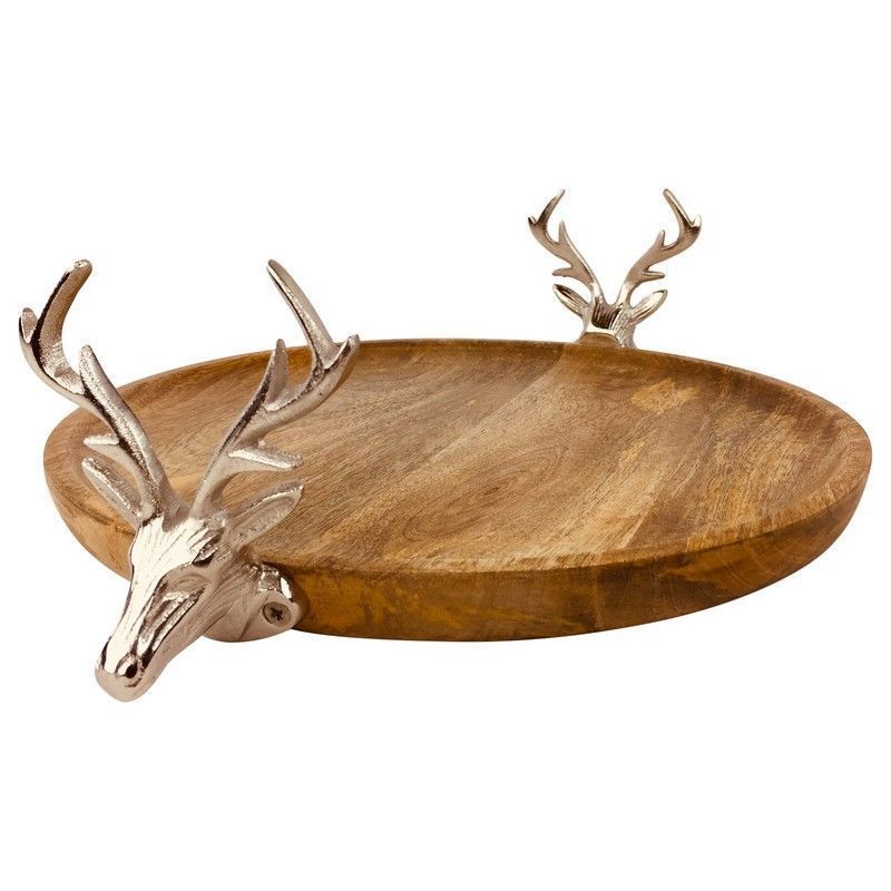Stag Tray Metal & Wood - 44cm
