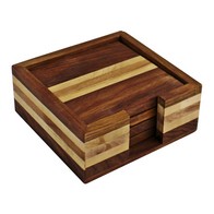 See more information about the 4x Coaster Wood with Striped Pattern - 10cm