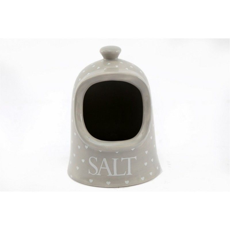 Salt Pig Ceramic Grey with Heart Pattern - 14cm