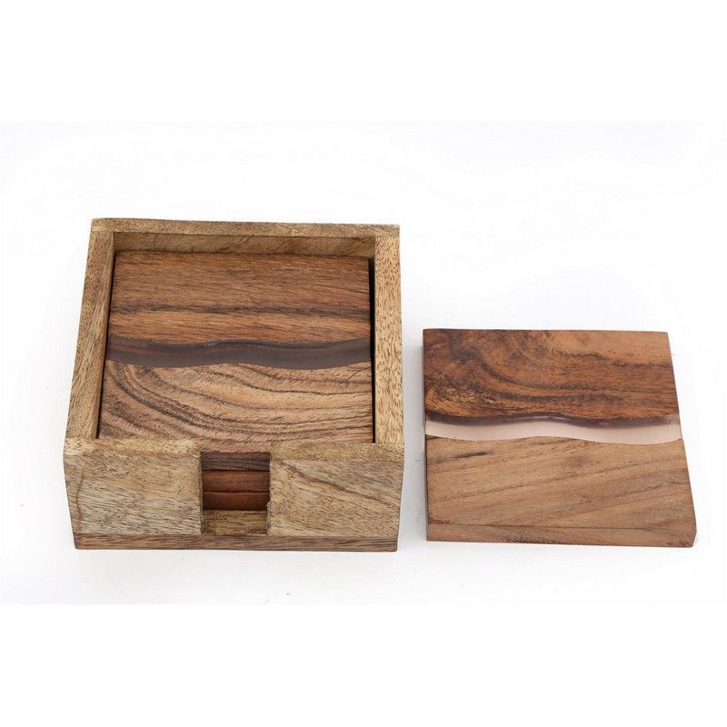 4x Coaster Polyresin & Wood - 10cm
