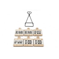See more information about the 6x Coaster Metal & Wood with Wine Slogans Pattern - 13cm