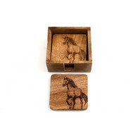 See more information about the 4x Horse Coaster Wood with Engraved Pattern - 10cm
