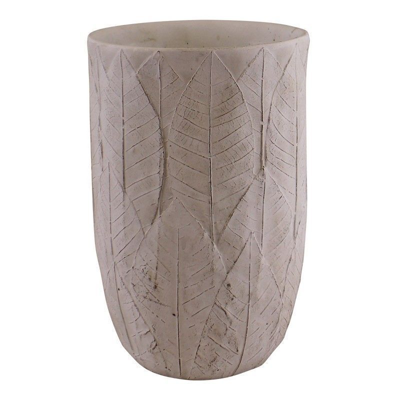 Vase Cement with Embossed Leaf Pattern - 21.5cm