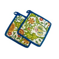 See more information about the 2x Sussex Pot Holder Cotton Blue with Floral Pattern - 21cm