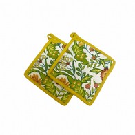 See more information about the 2x Sussex Pot Holder Cotton Yellow with Floral Pattern - 21cm