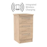 See more information about the Colby 3 Drawer Wireless Charging Bedroom Bedside Cabinet Bordeaux Oak