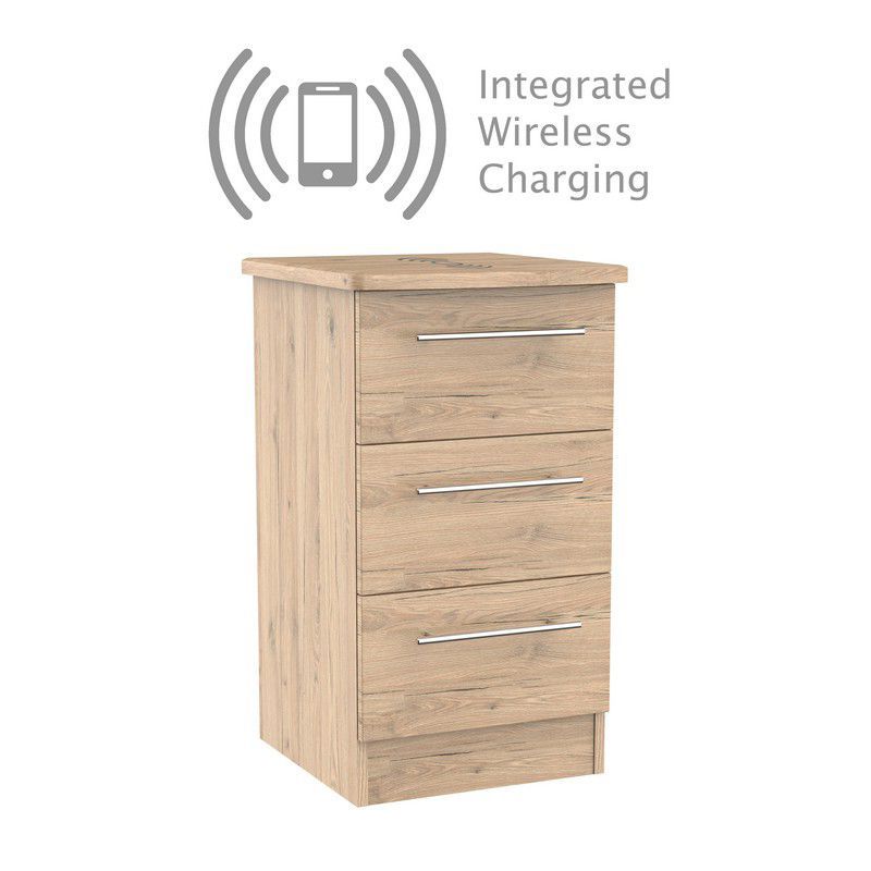 Colby 3 Drawer Wireless Charging Bedroom Bedside Cabinet Bordeaux Oak