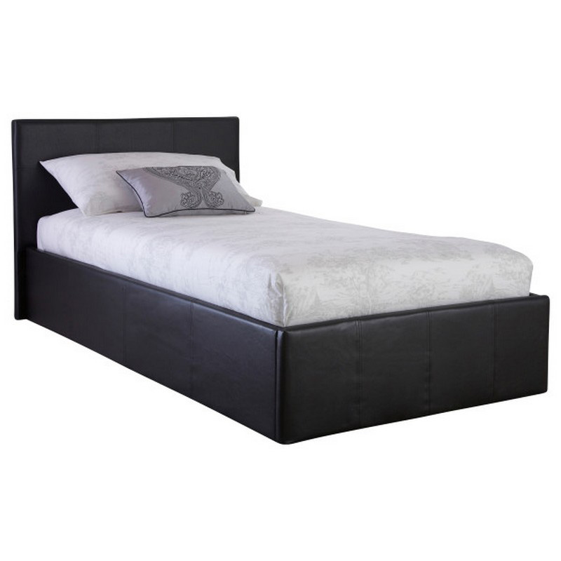 Winston Single Ottoman Bed Faux Leather Black 3 x 7ft