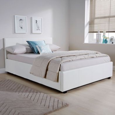 Winston Side Lift King Size Ottoman Bed White Faux Leather