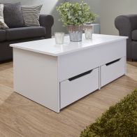 Harper Lift Up Coffee Table White 2 Drawer