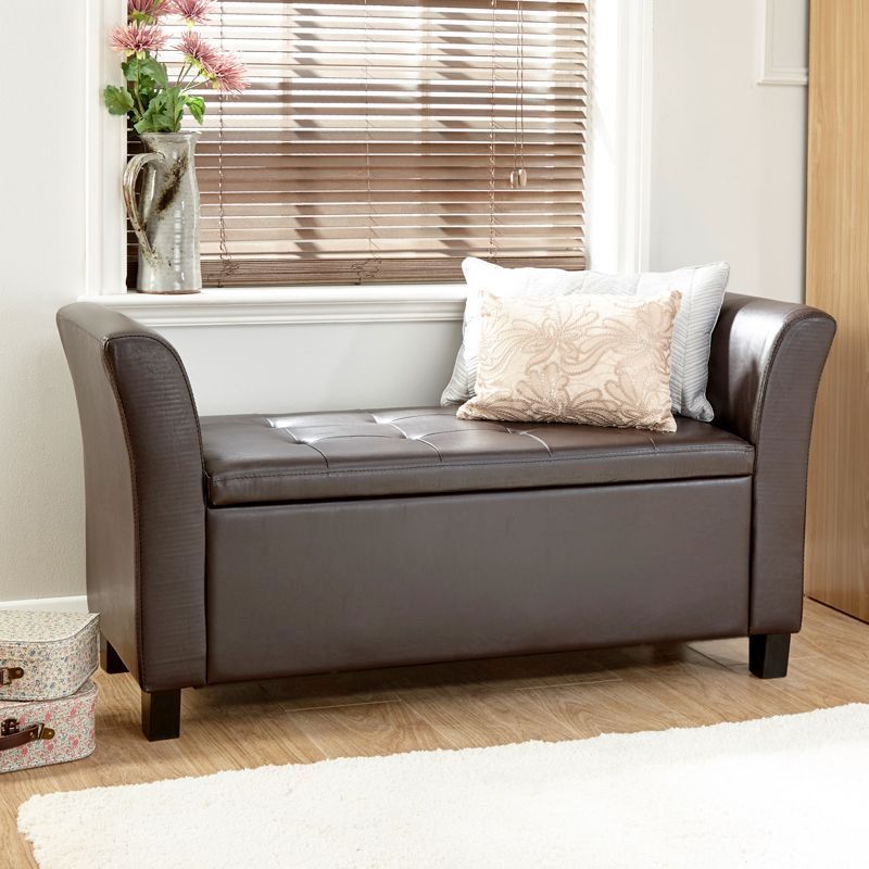 Verona Window Seat Brown & Faux Leather With Storage
