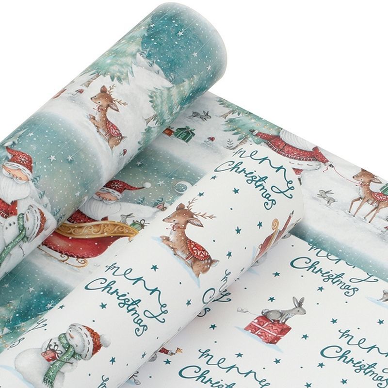 4 Rolls of Christmas Wrapping Paper Santa and Friends 4m Rolls 