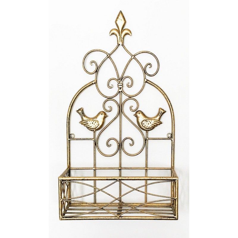 Planter Metal Gold with Bird Pattern Wall Mounted - 53.3cm