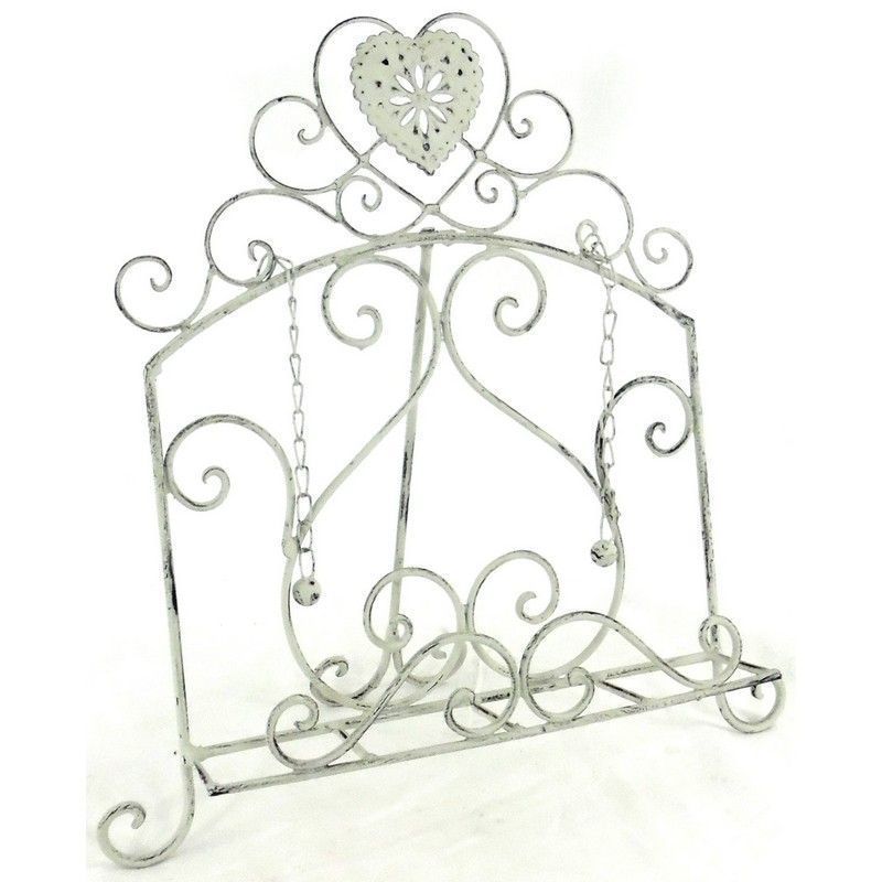 Shabby Chic Recipe Book Holder Metal Cream with Heart Pattern - 39cm