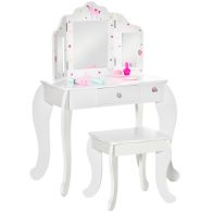 See more information about the Homcom Kids Vanity Table & Stool Girls Dressing Set Make Up Desk Chair Dresser Play Set With Rotatable Mirrors Drawer Star & Heart Pattern White