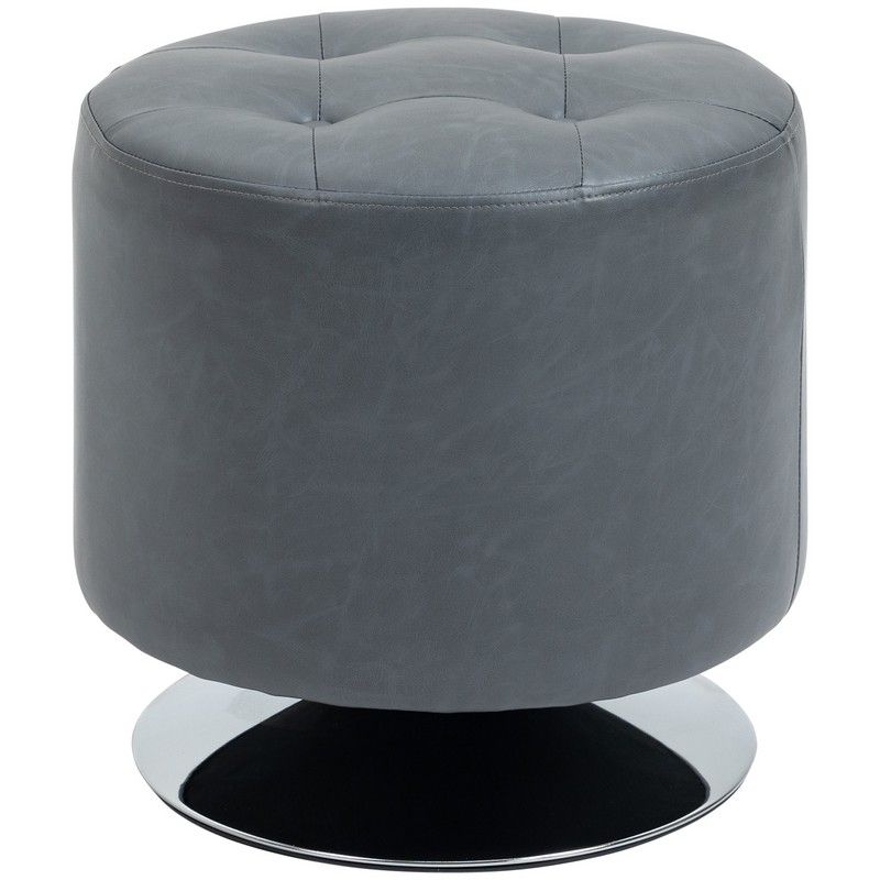 Homcom 360° Swivel Foot Stool Round PU Ottoman with Thick Sponge Padding and Solid Steel Base