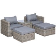 See more information about the Outsunny 5 Pcs Rattan Garden Furniture Set W/ Tall Glass-Top Table Aluminium Frame Plastic Wicker Thick Soft Cushions Comfortable Outdoor Balcony Home Sofa - Brown