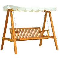 See more information about the Outsunny 3 Seater Wooden Garden Swing Seat Canopy Swing Chair Outdoor Hammock Bench