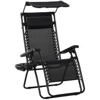 See more information about the Outsunny Zero Gravity Garden Deck Folding Chair Texteline Patio Sun Lounger Reclining Seat with Cup Holder & Canopy Shade - Black