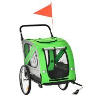 See more information about the PawHut 2-In-1 Dog Bike Trailer Pet Stroller Pushchair with Universal Wheel Reflector Flag Green