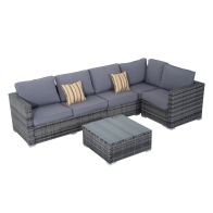See more information about the Outsunny 4 Pcs Rattan Garden Furniture Sets Wicker Patio Conservatory Dining Set With Corner Sofa Loveseat Coffee Table Cushions For Balcony Backyard Pool