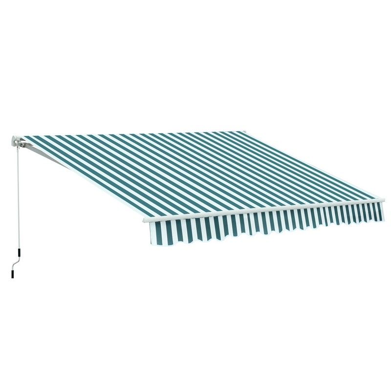 Outsunny Manual Retractable Awning Size (3M X2.5M)-Green/White Stripes