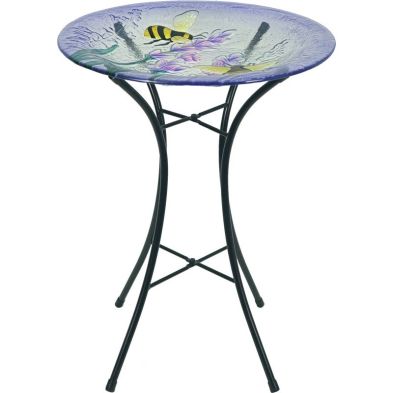 See more information about the Two Bees Glass Bird Bath With Stand