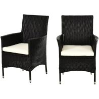 See more information about the Outsunny 2 Pc Outdoor Rattan Armchair Dining Chair Garden Patio Furniture With Armrests Cushions Deep Coffee