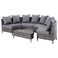 See more information about the Outsunny Rattan Garden Furniture 4 Seaters Half-Round Patio Outdoor Sofa & Table Set Wicker Weave Conservatory Cushioned Seat With Pillow - Grey