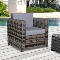 See more information about the Outsunny 1 Seater Rattan Garden All-Weather Wicker Weave Single Sofa Armchair With Fire Resistant Cushion - Grey