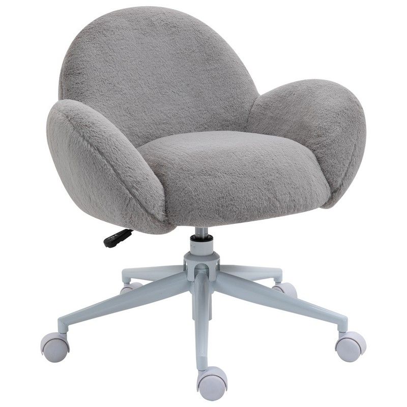 Homcom Fluffy Leisure Chair Office Chair With Backrest And Armrest For Home Bedroom Living Room With Wheels Grey