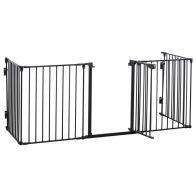 See more information about the PawHut Pet Safety Gate 5-Panel Playpen Fireplace Christmas Tree Metal Fence Stair Barrier Room Divider with Walk Through Door Automatically Close Lock Black