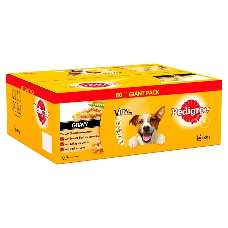 Pedigree Dog Food Selection In Gravy 100g Pouches x 80