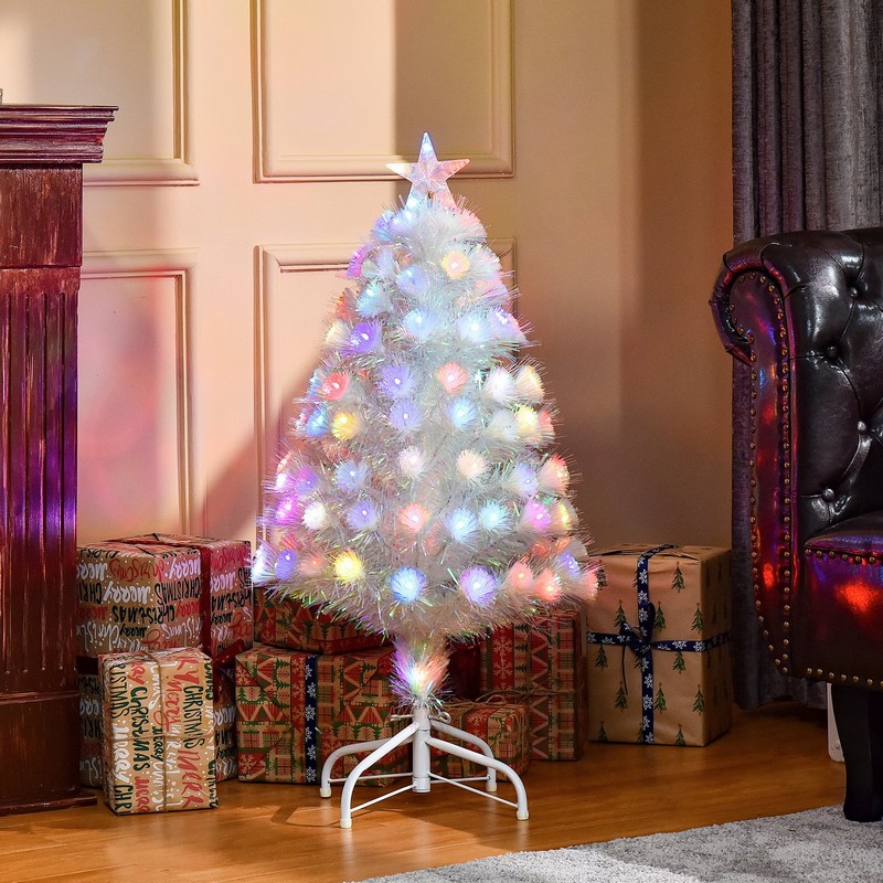 3ft Fibre Optic Christmas Tree Artificial - White Ornament Multicoloured 90 Tips