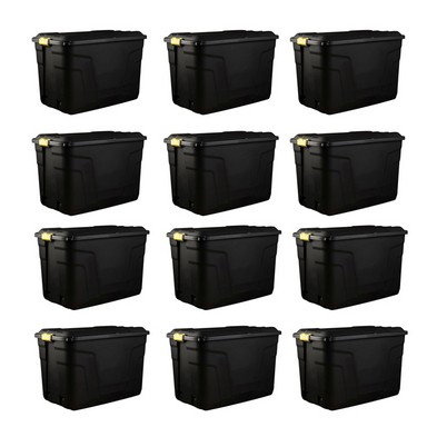 Image of 12 x Plastic Storage Box 2 Wheels 190 Litres Extra Large - Black Heavy Duty by Strata