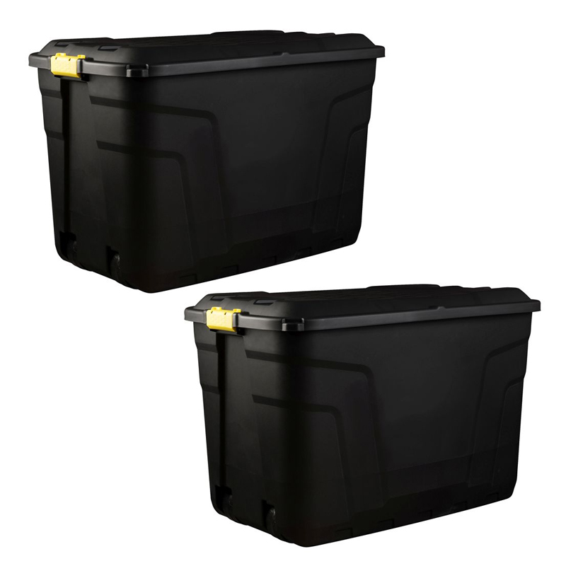 Buy 2 x Plastic Storage Box 2 Wheels 190 Litres Extra Large - Black Heavy  Duty by Strata - Online at Cherry Lane