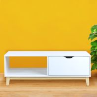 See more information about the Malmo Coffee Table Pine White 1 Shelf 1 Drawer