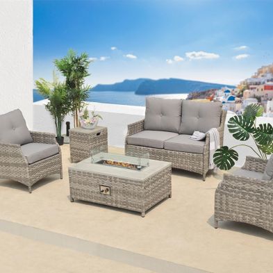 See more information about the Rhodes Garden Sofa Set by Croft - 4 Seats Half Round Weave Rattan Grey