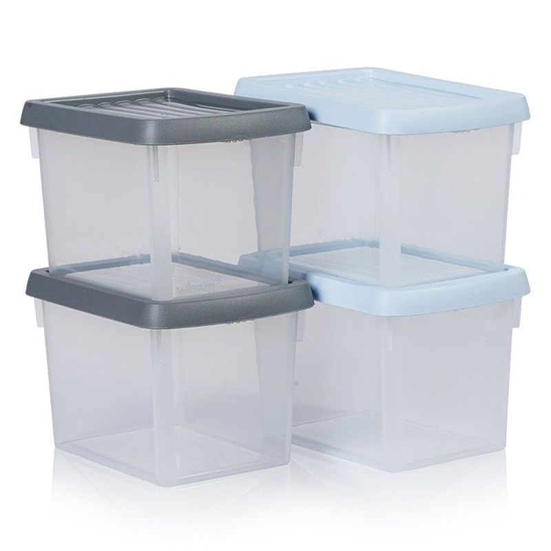 6.7L Pack of 4 Wham Stacking Plastic Storage Box & Asoorted Clip Lids