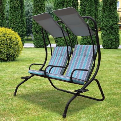 See more information about the Hartwell Garden Swing Seat by Croft - 2 Seats Blue Cushions